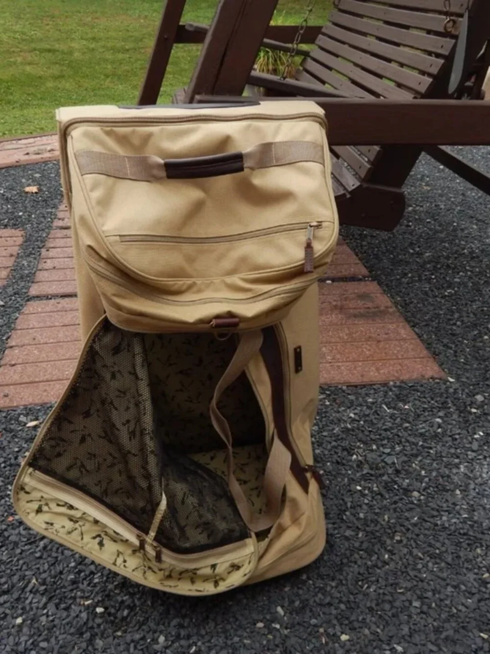 L.L. Bean Khaki Tan Canvas / Leather Rolling Duffle Bag Travel Rugged Luggage **